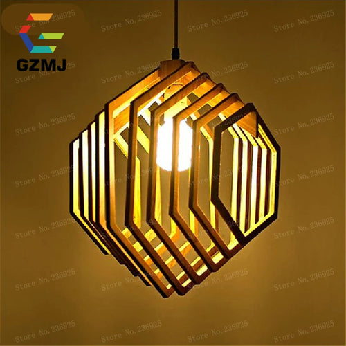 suspension vintage en bois style campagnard américain led - vue 5 sur 6
