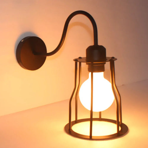 Loft cage wall light with vintage shade for home and living room - vue 3 sur 8