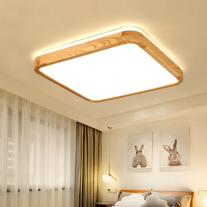 plafonnier led ultra-fin japonais bois massif design moderne 2021 - vue 5 sur 15