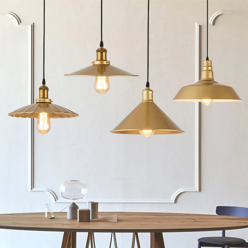 Nordique rétro E27 suspension LED lumière pays américain couleur or lustre en fer forgé intérieur maison chevet salon cuisine lampe - vue 5 sur 14