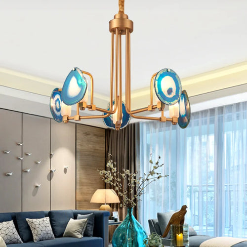 Two tier Nordic agate chandelier for minimalist restaurant - vue 5 sur 9