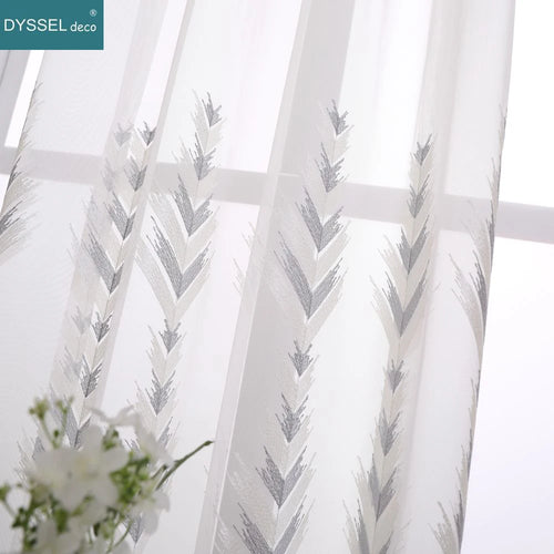 Voilage tulle brodé fleurs festonné style européen