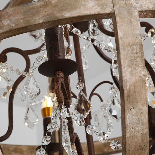 Lustre suspendu en bois massif rétro led dans le salon luminaire de décoration moderne rond Loft Suspension éclairage en cristal - vue 5 sur 8