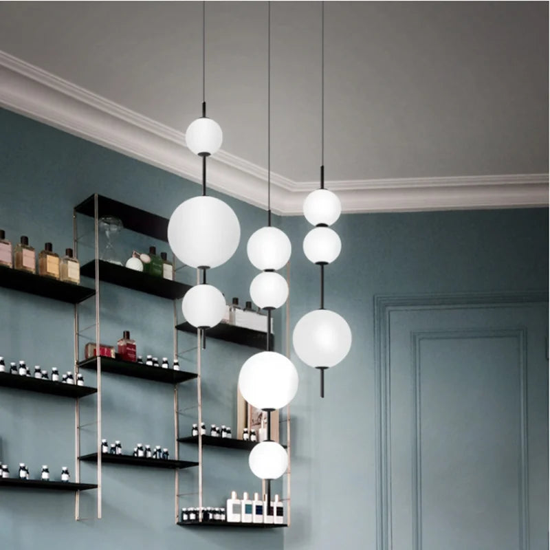 Suspension longue moderne LED Restaurant boule de verre suspension Café Bar Chambre Cuisine Salle à manger Déco luminaire à suspension - vue 4 sur 9