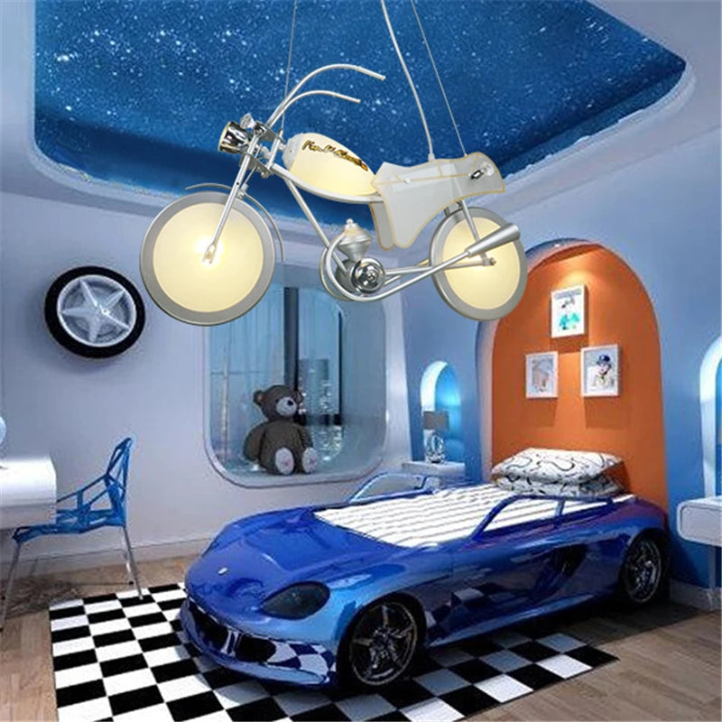 lustre led créatif nordique pour chambre d'enfants en acrylique moto