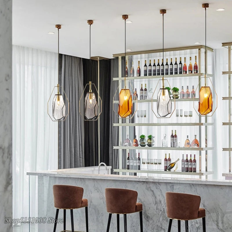 Suspension LED postmodernes en verre irrégulier - vue 4 sur 8