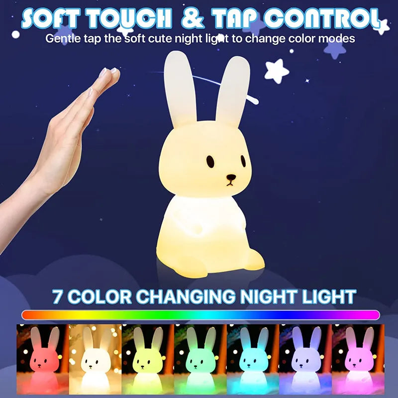 veilleuse lapin mignon en silicone usb pour enfants kawaii - vue 4 sur 7