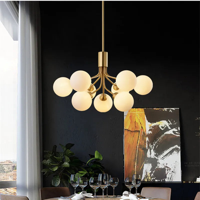 Lustre boule de verre nordique Led or luxe chambre cuisine lampe magique haricot Apiales lustres pour salle à manger café éclairage - vue 6 sur 12