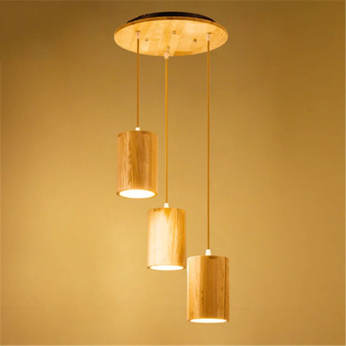 suspension LED en tonneau bois style nordique décoratif