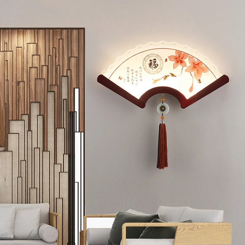 applique murale en bois éventail style rétro japonais à LED - vue 3 sur 18