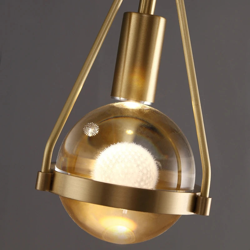 suspension luminaire loft led en cuivre cristal nordique - vue 6 sur 12