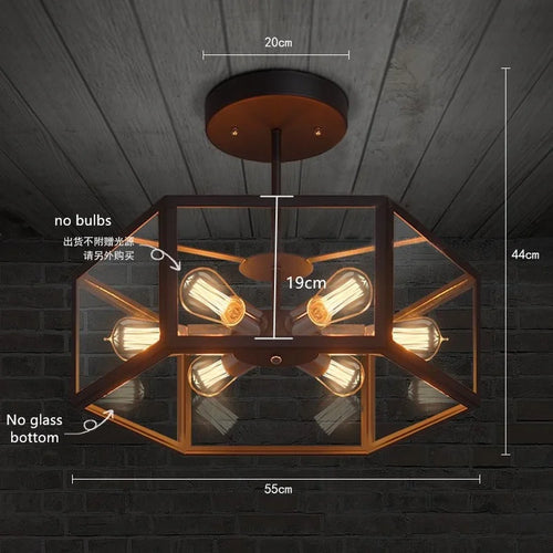 plafonnier hexagonal en verre style rétro pour café bar restaurant - vue 5 sur 6