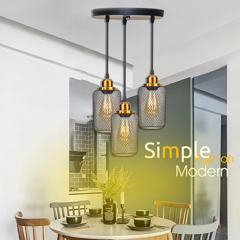 Minimalist vintage caged pendant light for bars and lofts - vue 4 sur 12