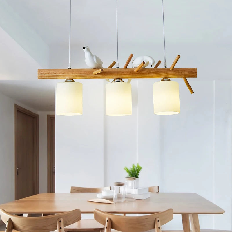 lampe de table nordique drôle avec suspension oiseau en bois led - vue 3 sur 7