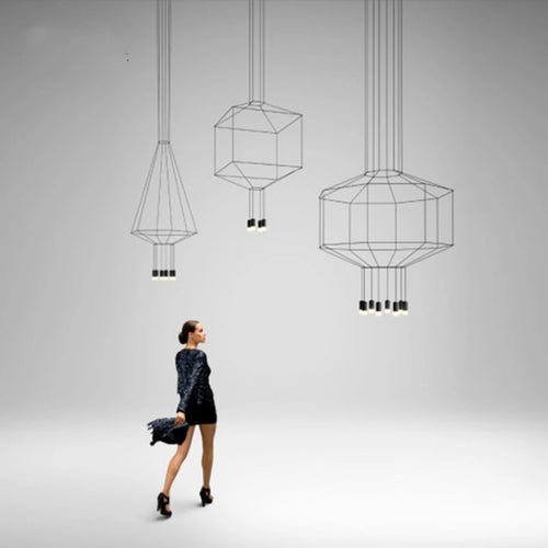 Postmoderne Long lustre noir Design Led Wireflow lustres salle à manger hall Loft maison décorer escalier lumière rustique - vue 4 sur 6