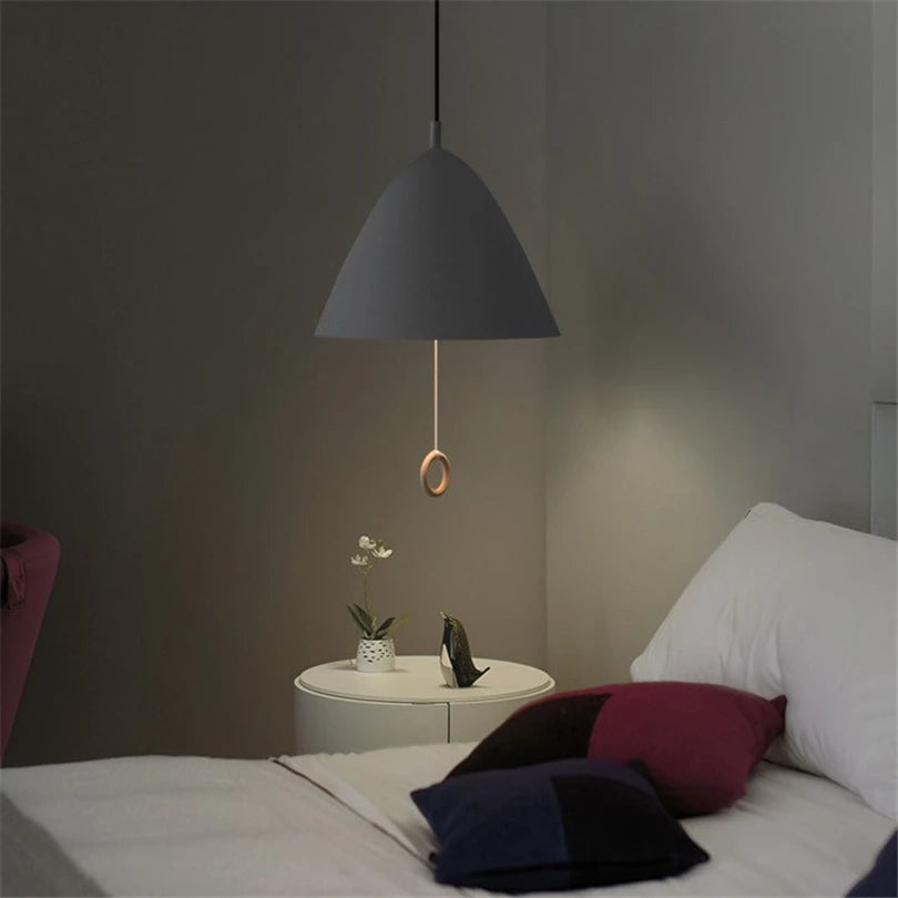 lampe suspendue design simple macaron avec interrupteur à tirer - vue 4 sur 10