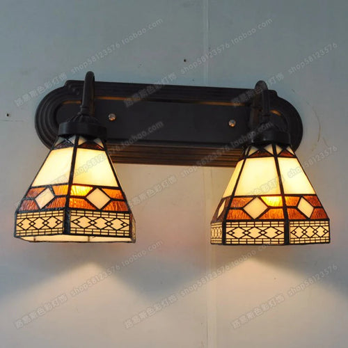 miroir mural double en verre avec lampes rétro décoratif pour jardin - vue 2 sur 3