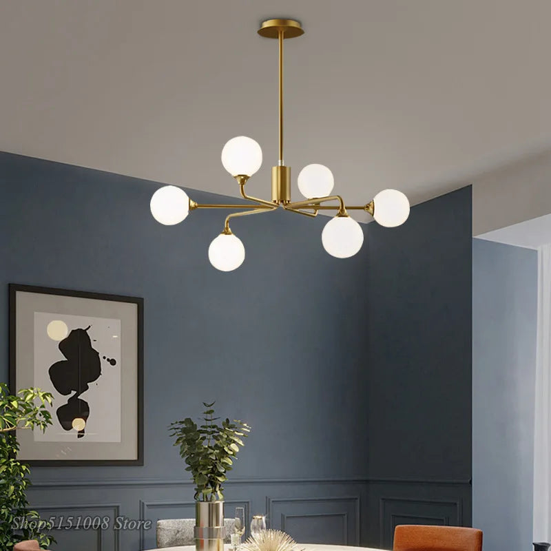 lustre verre led nordique salon lampe intérieur suspension branche - vue 4 sur 9