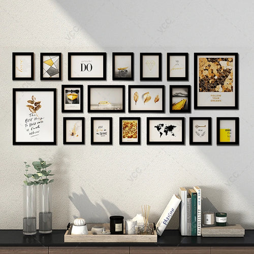 lot de 18 cadres photo en bois naturel à accrocher au mur - vue 2 sur 10