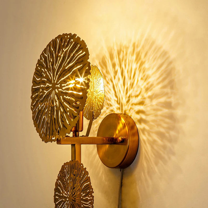 applique murale luxe feuille lotus décorative moderne pour salon et hôtel - vue 6 sur 7