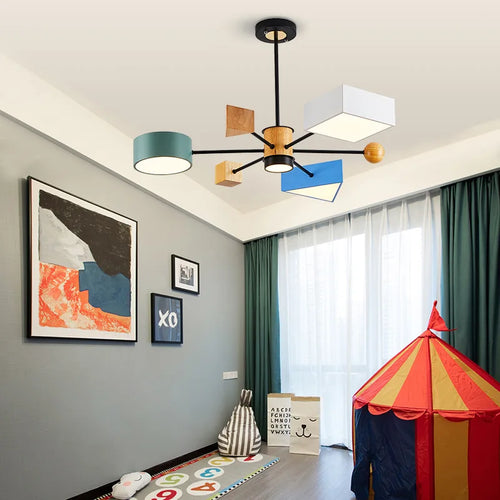 lustre bois moderne nordique salle manger chambre enfants - vue 5 sur 7
