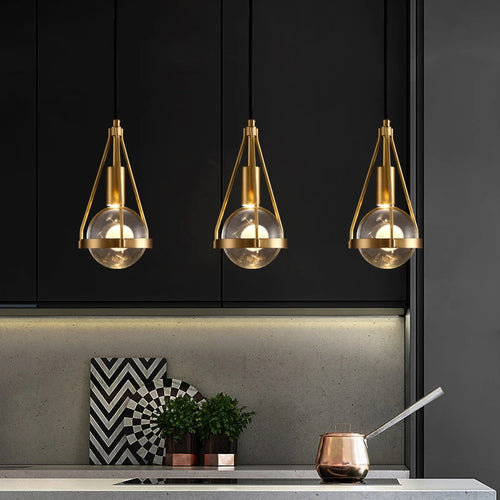 suspension luminaire loft led en cuivre cristal nordique