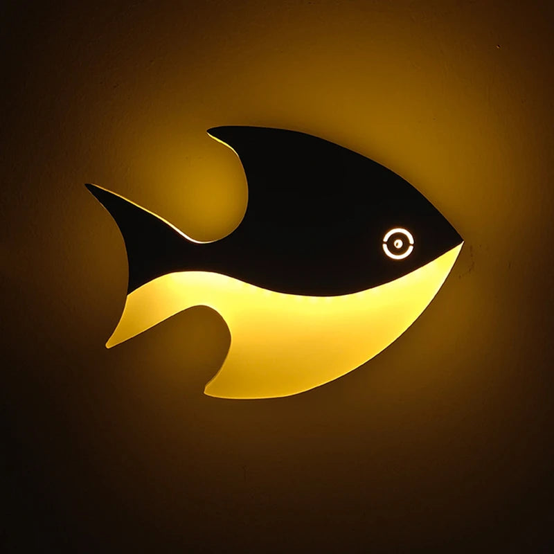 applique murale led créative en acrylique forme poisson pour enfants