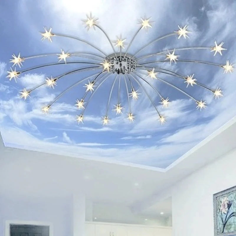 plafonnier moderne rond en cristal avec étoiles lumineuses - vue 6 sur 6