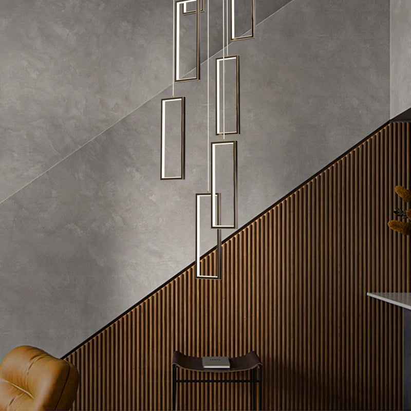lustre led rectangulaire moderne en cuivre pour escaliers et loft - vue 4 sur 15