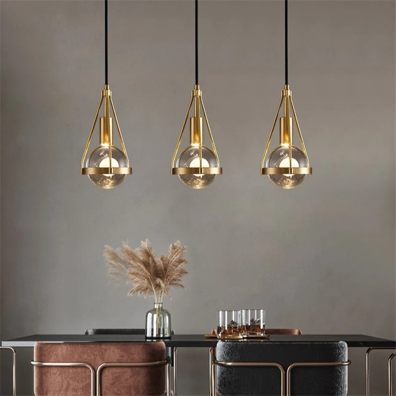 lampe suspendue moderne en cristal de cuivre idéale pour restaurant ou bar - vue 4 sur 7