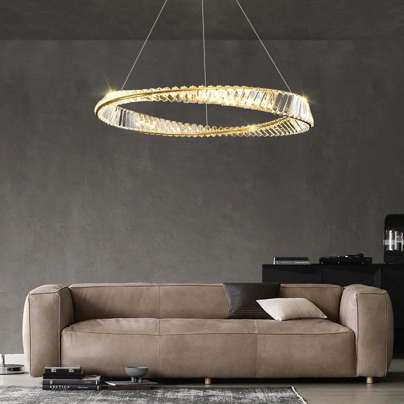 lustre en cristal doré et argenté à intensité variable à led - vue 7 sur 13