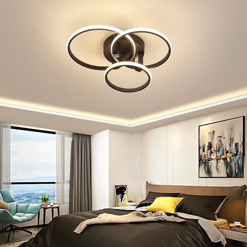 plafonnier NEO Gleam plafond moderne à LEDs lumières RC Dimmable cercle anneaux concepteur pour salon chambre - vue 5 sur 13