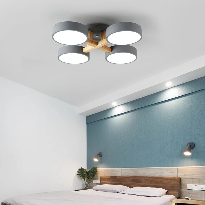plafonnier led design moderne en acrylique et bois forme moléculaire - vue 6 sur 11