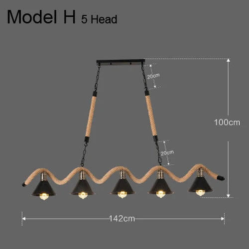 Vintage hemp rope chandelier with iron lampshade for bars and cafés - vue 23 sur 28