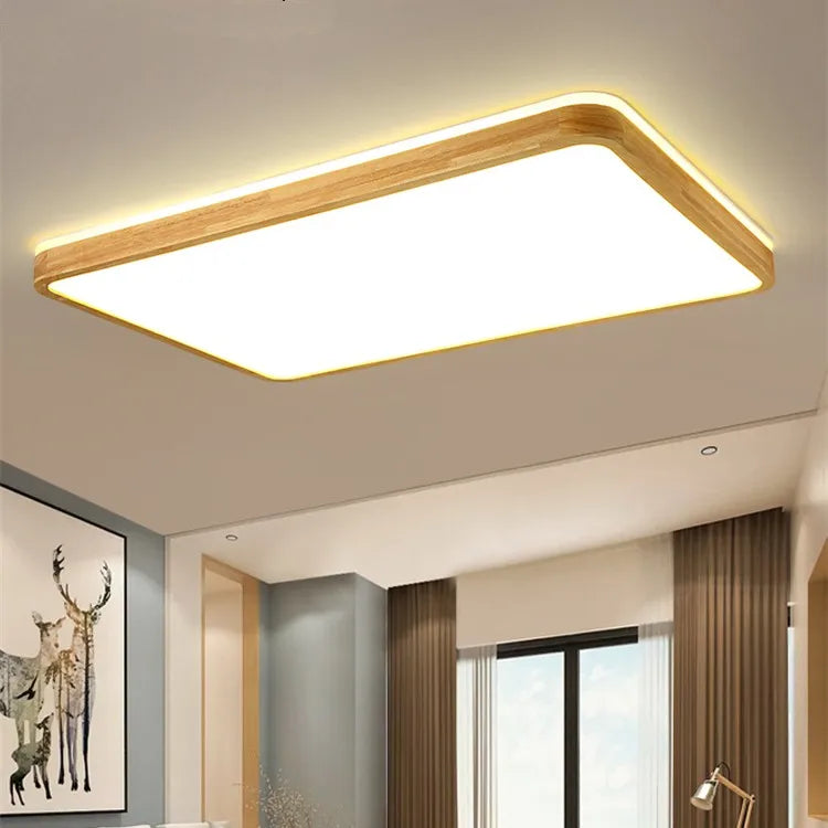 plafonnier led ultra-fin japonais bois massif design moderne 2021 - vue 3 sur 15