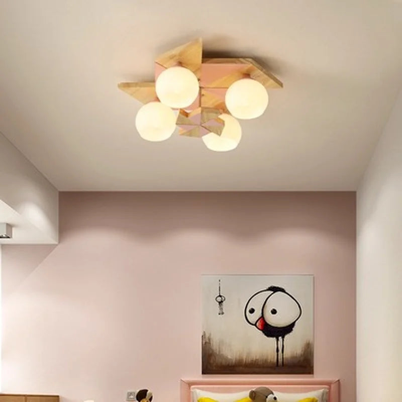 plafonnier japonais makaron en bois pour enfants moderne - vue 3 sur 9
