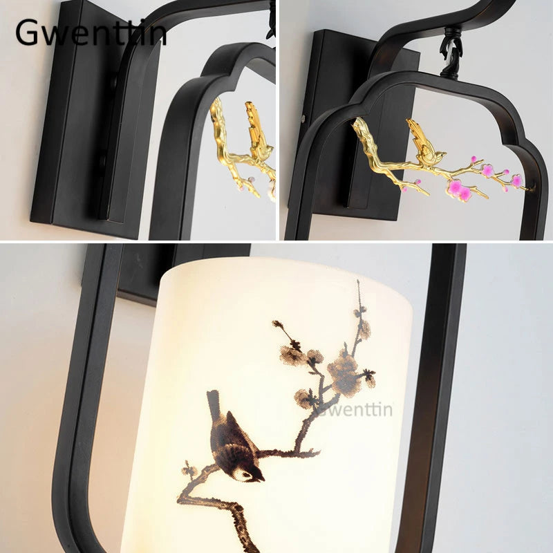 applique murale en verre style chinois vintage à led - vue 6 sur 9