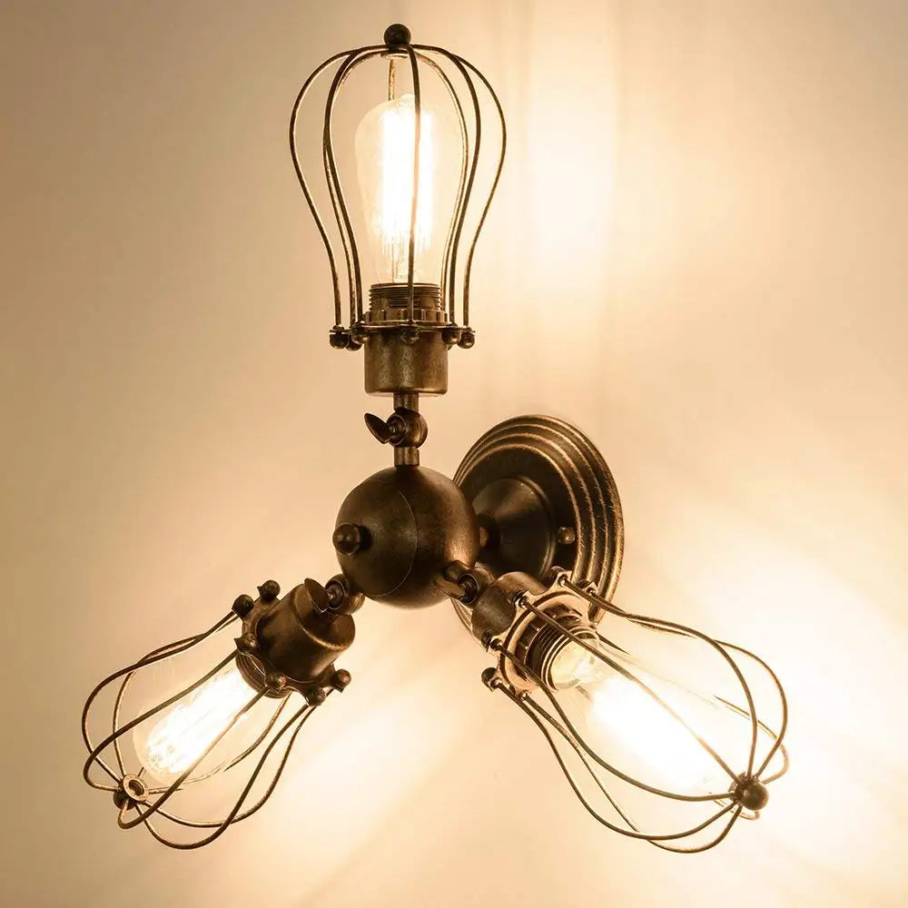 Luminaire vintage loft noir fer cage LED