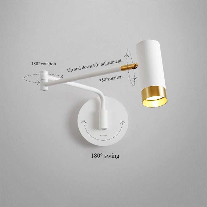 Nordic minimalist swing arm wall bedside lamp - vue 3 sur 8