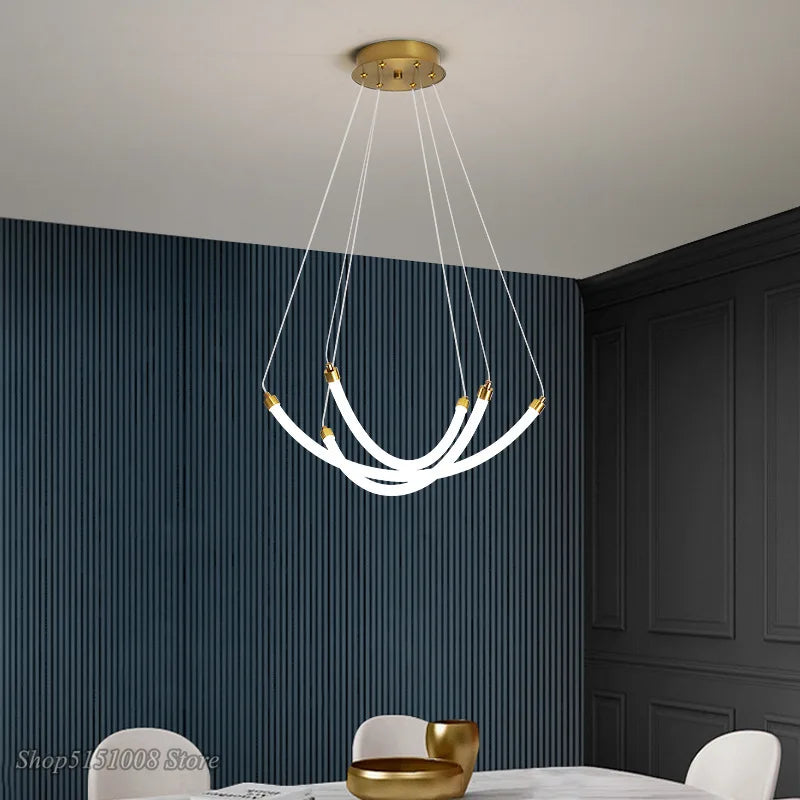 Lustre nordique Art Design LED Décor À La Maison Réglable Acrylique Or Métal Bureau Salon Salle À Manger - vue 3 sur 8