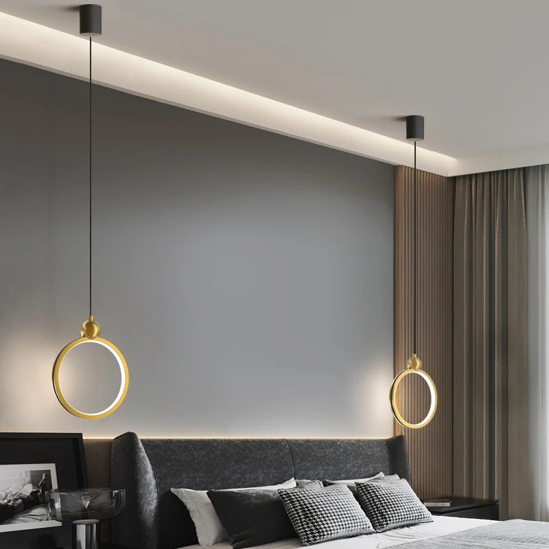 Nordic designer pendant light with gold ring - vue 5 sur 10