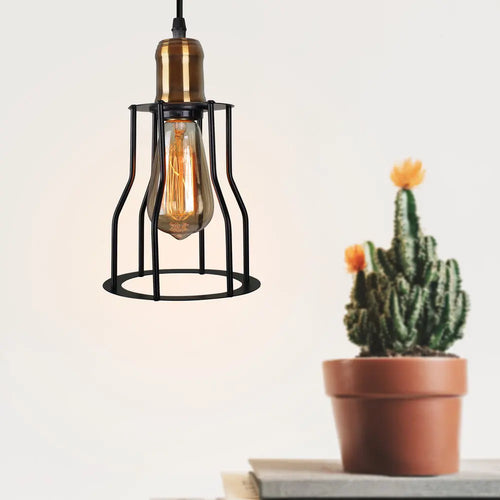 Loft cage wall light with vintage shade for home and living room - vue 2 sur 8