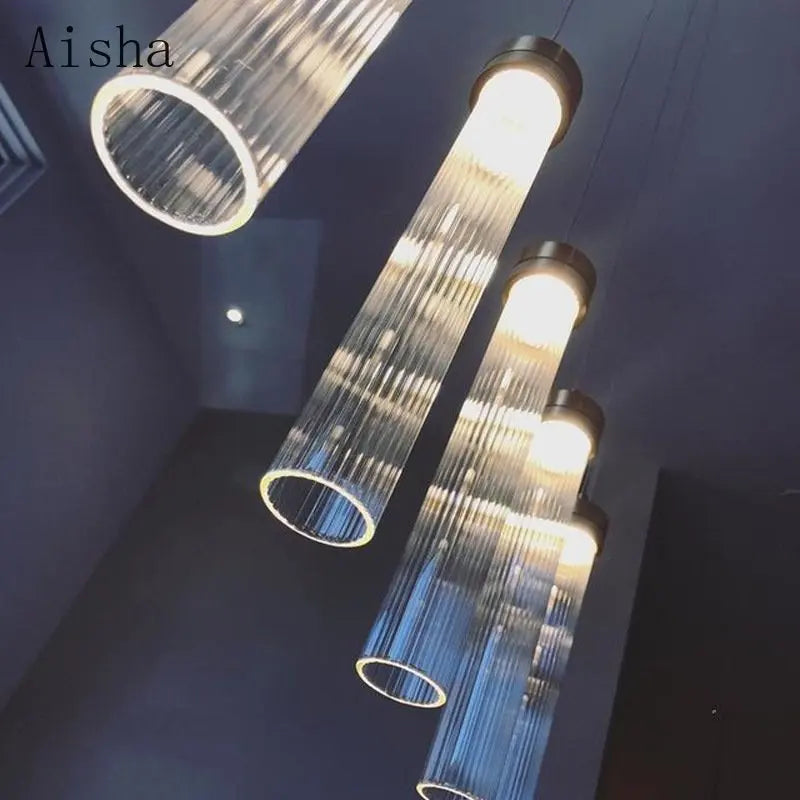 suspension en verre rayé design nordique créatif pour éclairage moderne - vue 4 sur 9