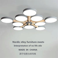 lustre moderne en bois avec luminaire led pour décoration maison