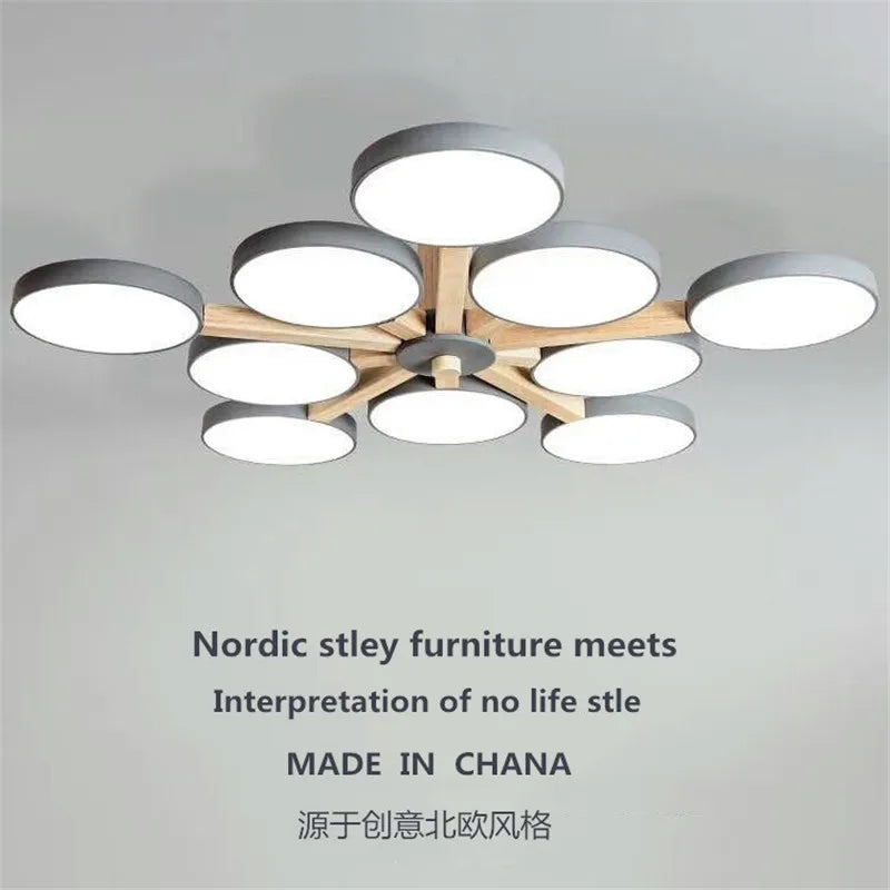 lustre moderne en bois avec luminaire led pour décoration maison