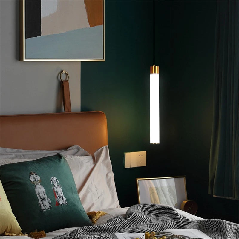 Nordic minimalist long tube acrylic LED pendant light - vue 3 sur 10