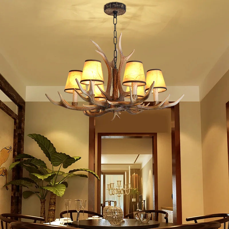 lustre rétro en résine bois pour restaurant et café - vue 5 sur 7