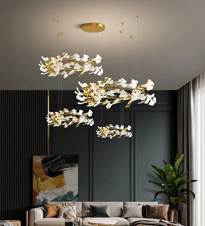 lustre moderne en céramique avec pétales de led - vue 3 sur 11