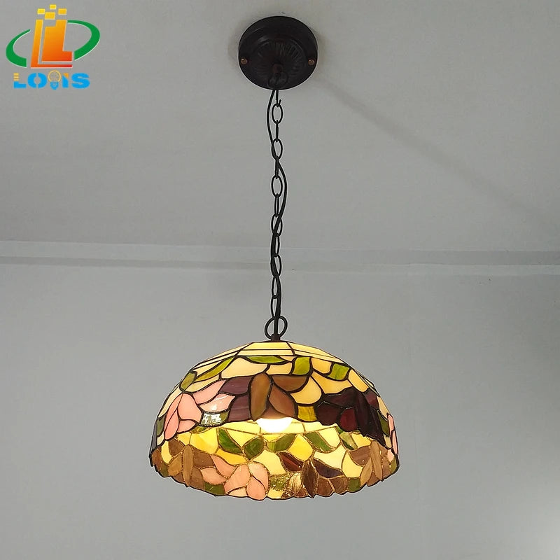 lustre fleur de bégonia style américain lampe tiffany éclairage décoratif - vue 4 sur 6