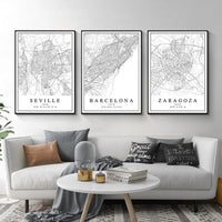 carte artistique des villes espagnoles pour décoration intérieure